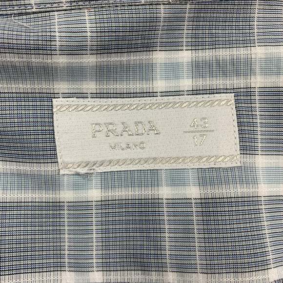 PRADA Grey Light Blue Plaid Cotton Patch Pocket Long Sleeve Shirt - Picture 5 of 5